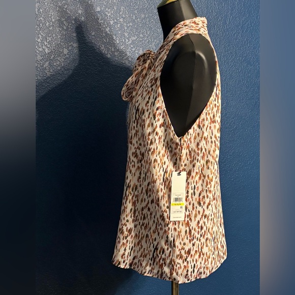 Calvin Klein Multicolor Chiffon sleeveless halter cut pussybow top, pattern - Picture 6 of 9